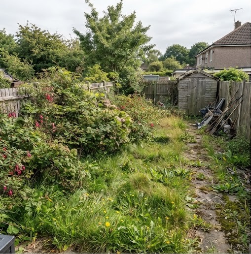 Garden before - overgrown